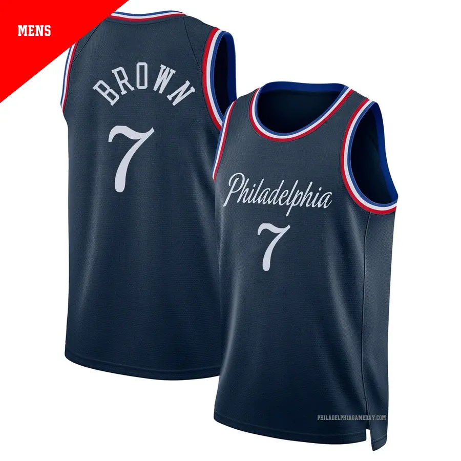 ＃7 Men's Jaylen Brown Philadelphia 76ers 2025/26 Swingman Navy City Edition Jersey