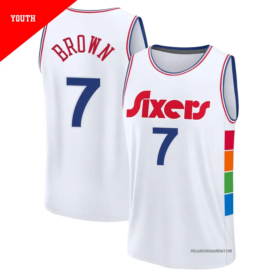 ＃7 Youth Jaylen Brown Philadelphia 76ers 2024/25 Fast Break White City Edition Jersey