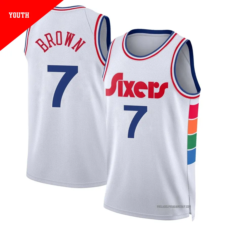 ＃7 Youth Jaylen Brown Philadelphia 76ers 2024/25 Swingman White City Edition Jersey