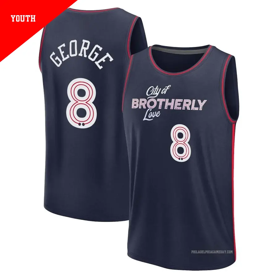 ＃8 Youth Paul George Philadelphia 76ers 2023/24 Fast Break Navy City Edition Jersey