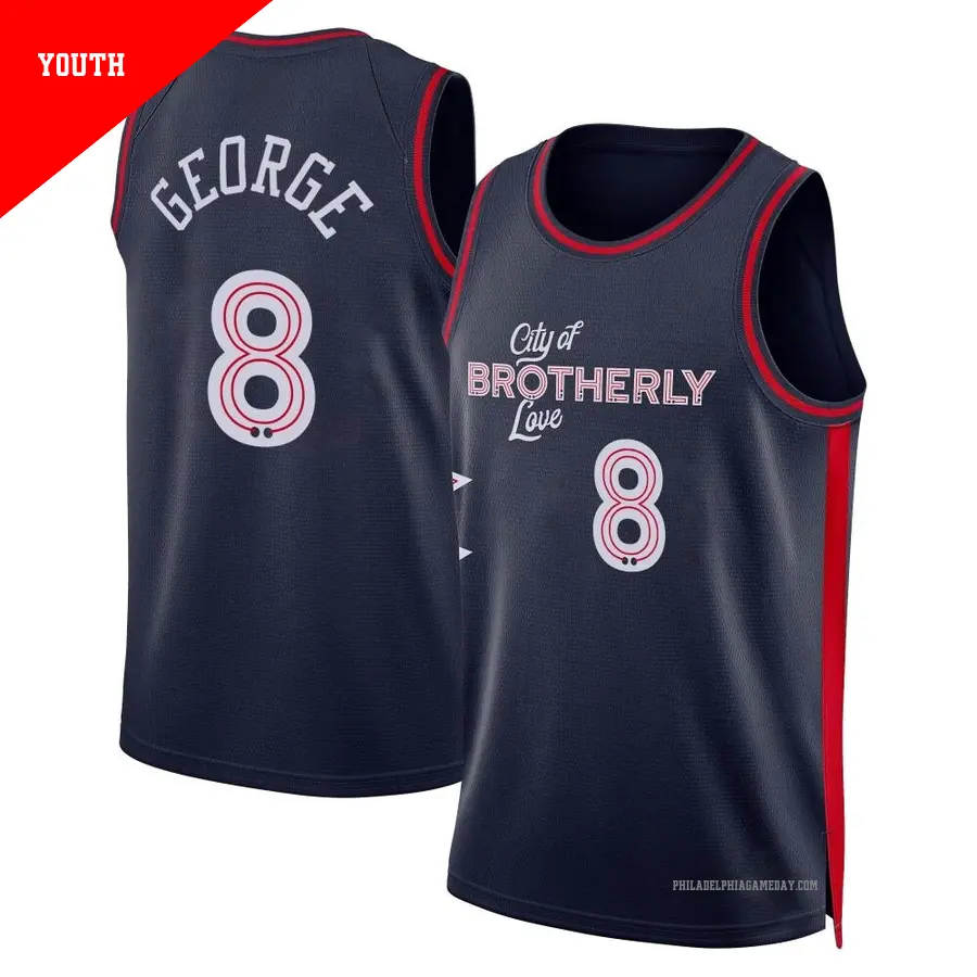 ＃8 Youth Paul George Philadelphia 76ers 2023/24 Swingman Navy City Edition Jersey