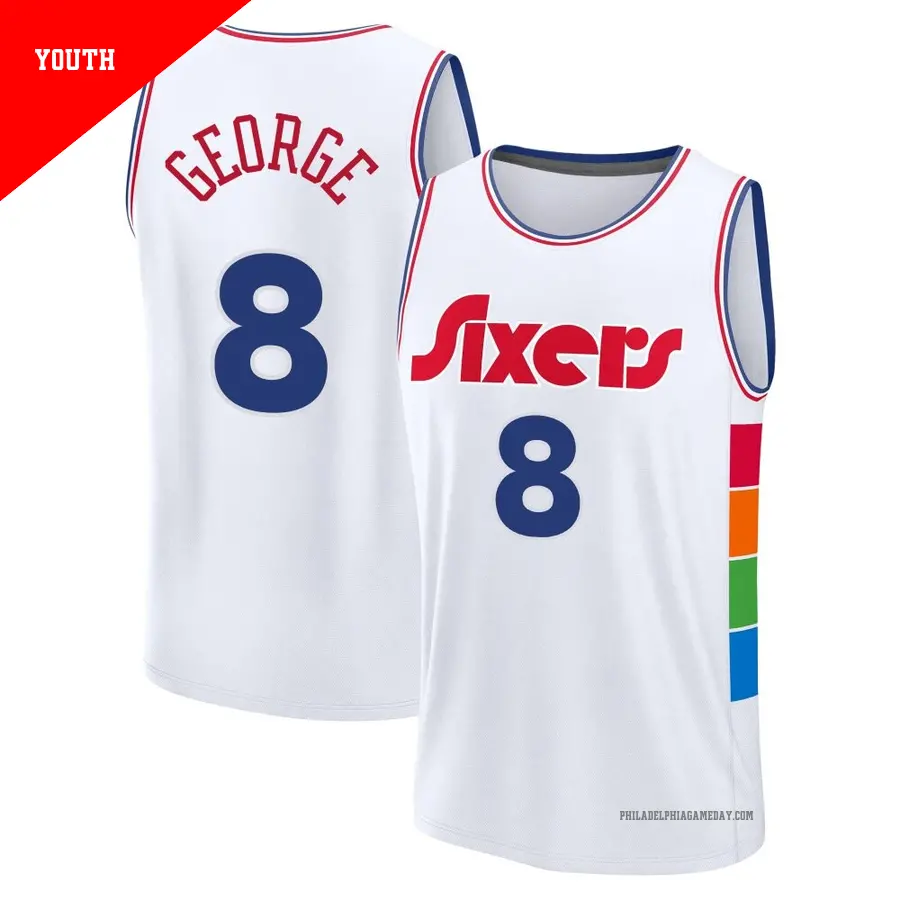 ＃8 Youth Paul George Philadelphia 76ers 2024/25 Fast Break Fanatics White City Edition Jersey