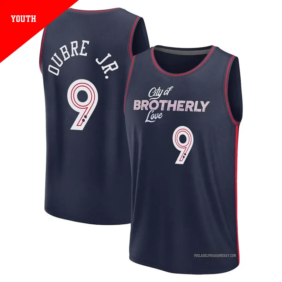 ＃9 Youth Kelly Oubre Jr. Philadelphia 76ers 2023/24 Fast Break Navy City Edition Jersey