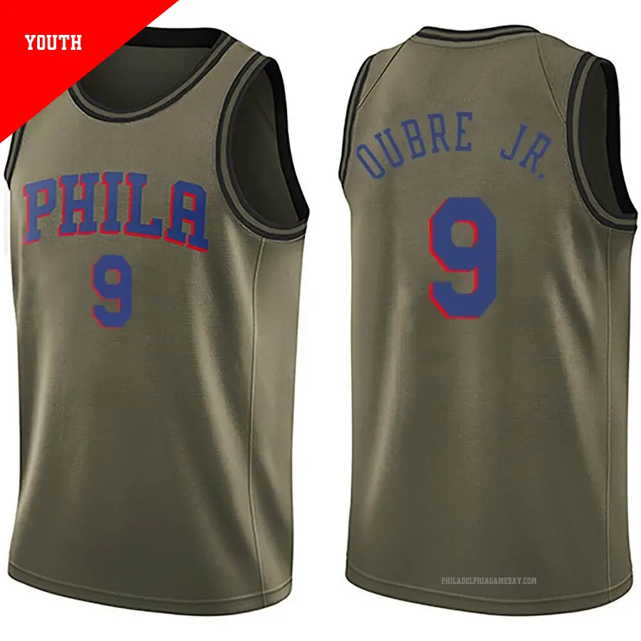 ＃9 Youth Kelly Oubre Jr. Philadelphia 76ers Green Swingman Salute to Service Jersey